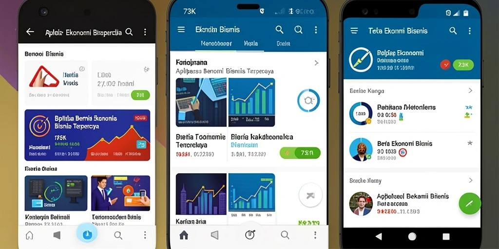 Antarmuka aplikasi 73K menampilkan berita ekonomi terbaru.