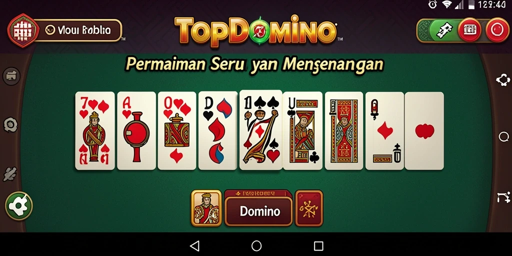 Antarmuka menarik dari game Domino TOPDOMINO dengan fitur yang menyenangkan.