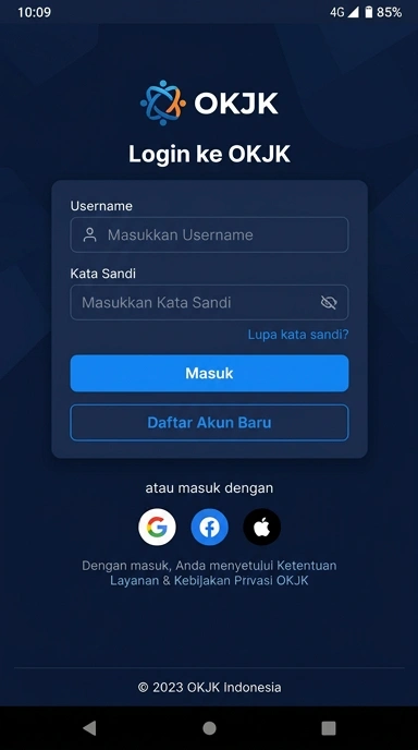 Tampilan halaman login okjk